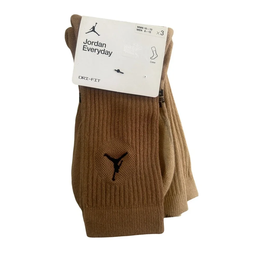 Jordan Crew Socks Men 8-12 Brown New Dri-Fit 3-Pack 2